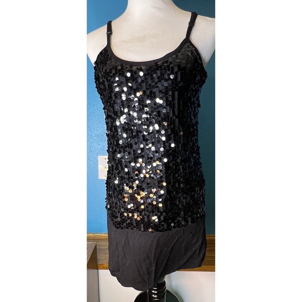 Studio Y Little Black Dress size L Sexy Mini Slip Dress with Spangles Paillettes